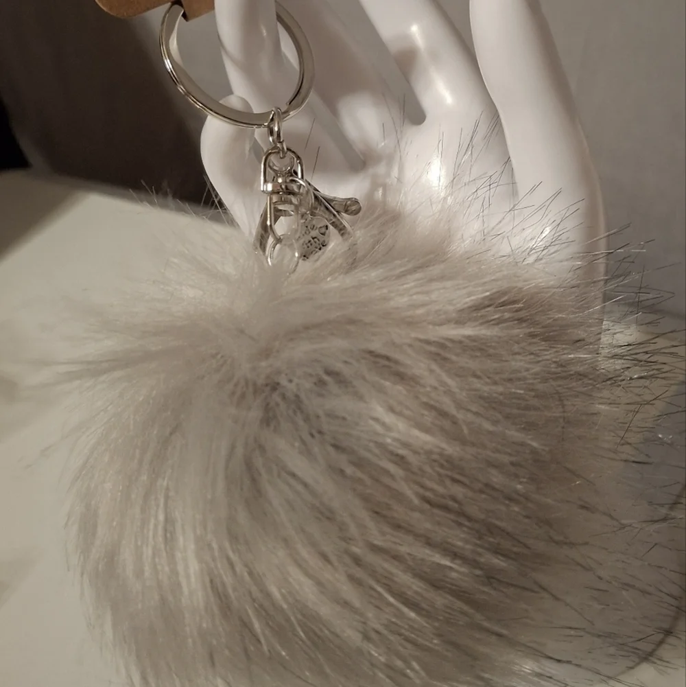 Keyring bag charm Handmade Fuzzy silver gray